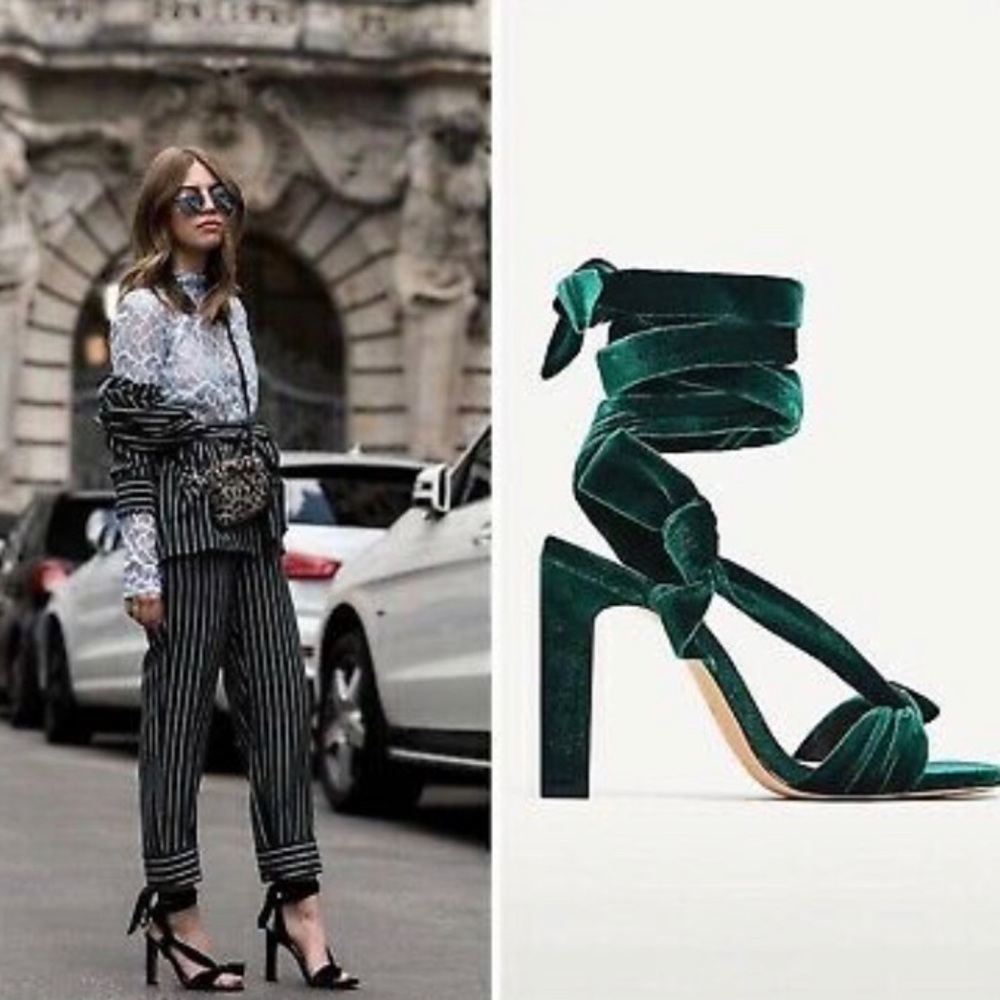 ZARA Basic green velvet sandal